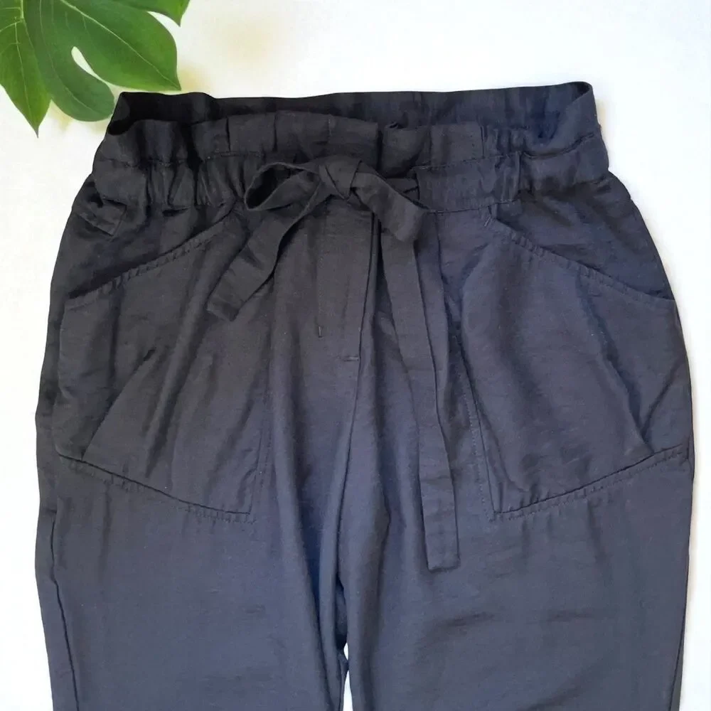 BCBGMaxAzria Fiona Paperbag Tie-Waist Joggers | Adjustable Length Pants - Picture 9 of 10